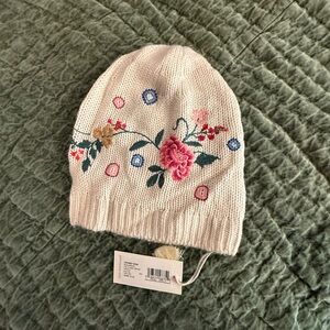 Johnny Was Floral Knit Hat - Cream with Multicolor Embroidery